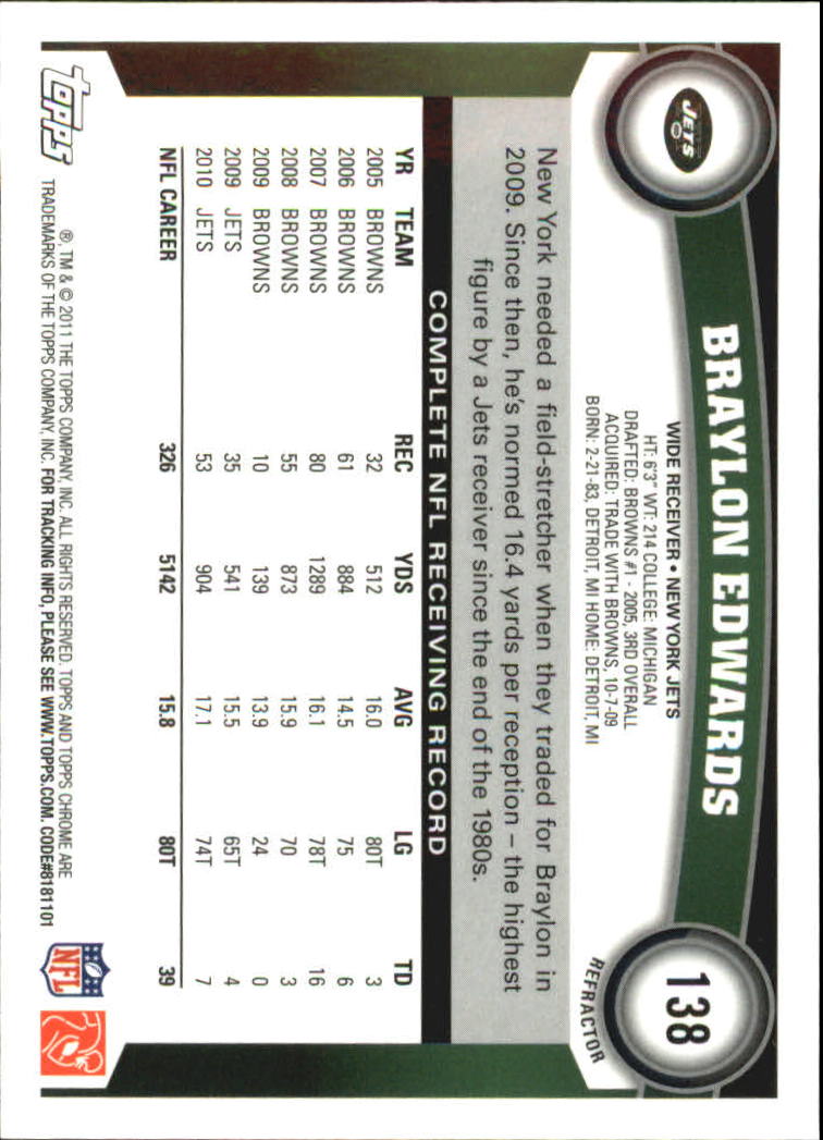 2011 Topps Chrome Football Part 2 Parallel Refractors Cards - Picture 23 of 177