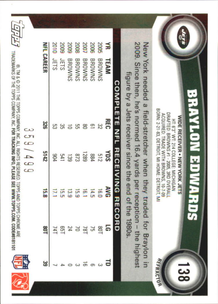 2011 Topps Chrome Football Part 2 Parallel Refractors Cards - Picture 41 of 177