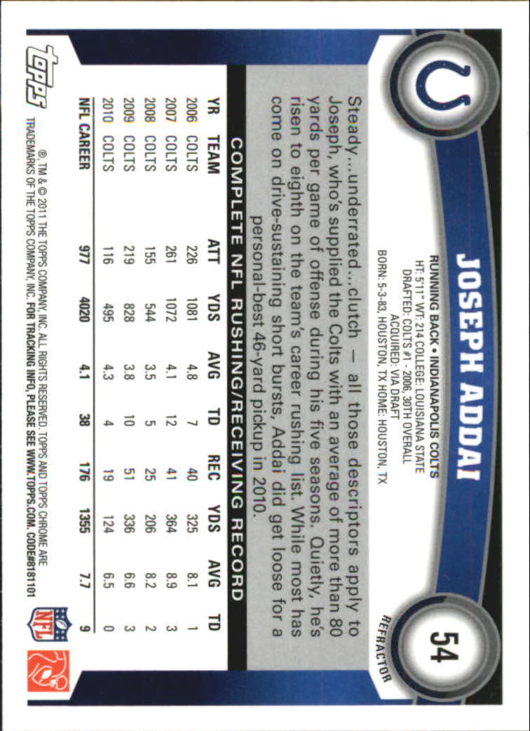2011 Topps Chrome Football Part 2 Parallel Refractors Cards - Picture 115 of 177