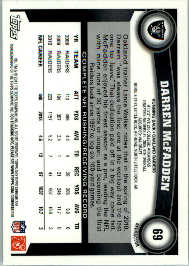 2011 Topps Chrome Football Part 2 Parallel Refractors Cards - Picture 123 of 177