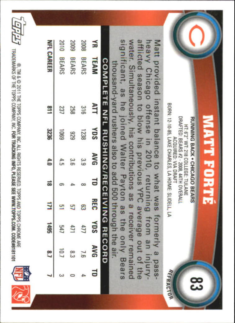 2011 Topps Chrome Football Part 2 Parallel Refractors Cards - Picture 127 of 177