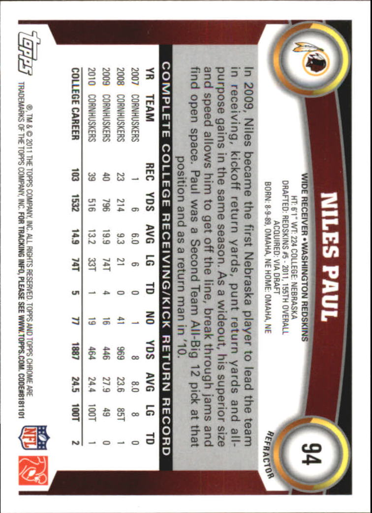 2011 Topps Chrome Football Part 2 Parallel Refractors Cards - Picture 129 of 177