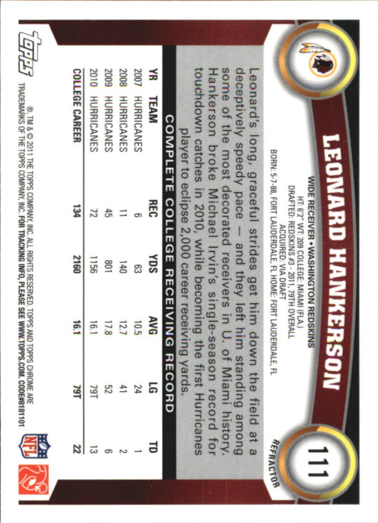 2011 Topps Chrome Football Part 2 Parallel Refractors Cards - Picture 135 of 177
