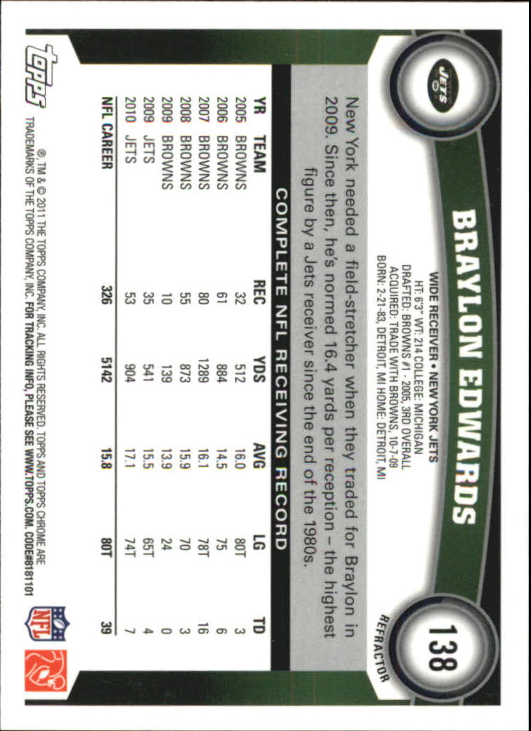2011 Topps Chrome Football Part 2 Parallel Refractors Cards - Picture 147 of 177