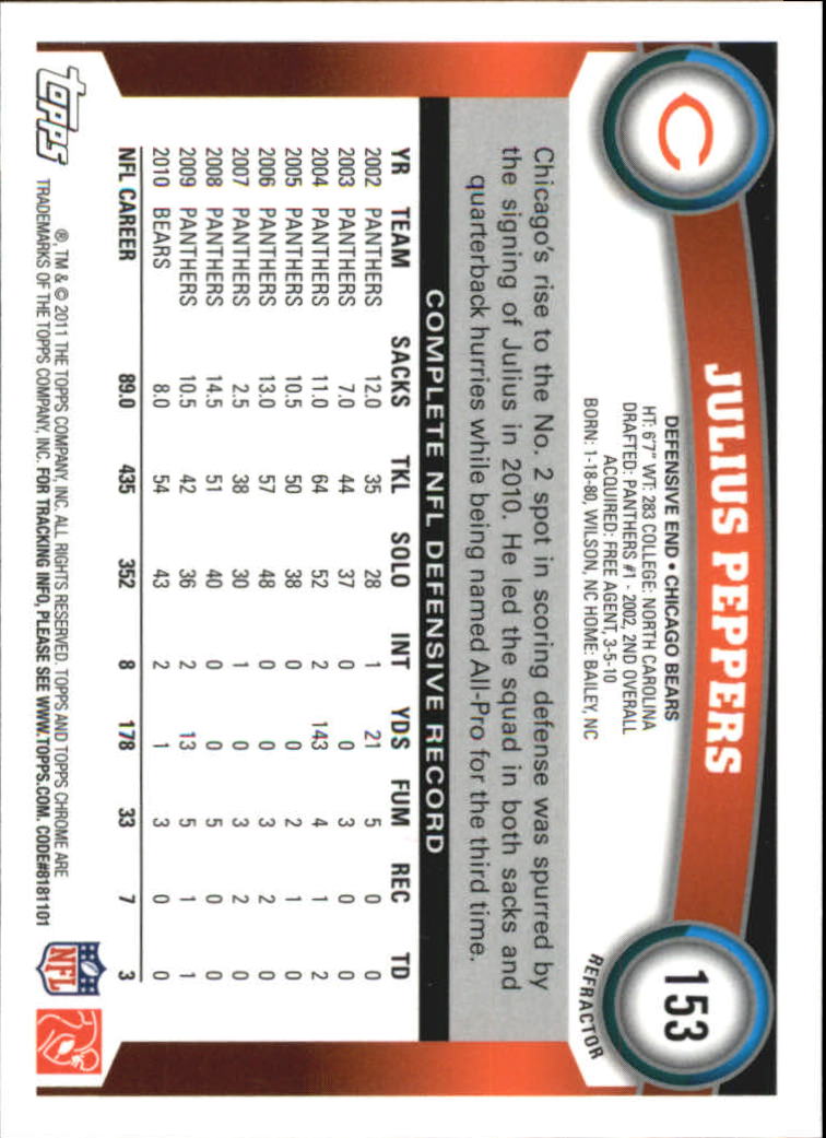 2011 Topps Chrome Football Part 2 Parallel Refractors Cards - Picture 157 of 177