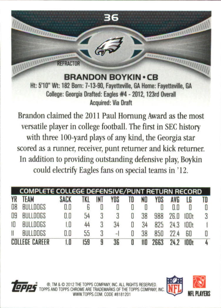 2012 Topps Chrome Football Part 2 Regular Refractors Parallel Cards - Picture 22 of 168