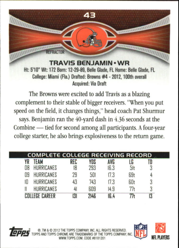 2012 Topps Chrome Football Part 2 Regular Refractors Parallel Cards - Picture 26 of 168