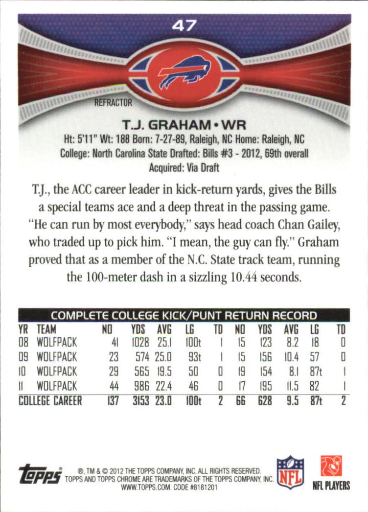 2012 Topps Chrome Football Part 2 Regular Refractors Parallel Cards - Picture 34 of 168