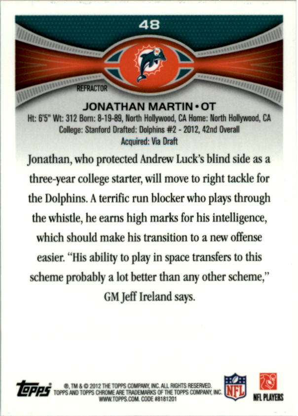2012 Topps Chrome Football Part 2 Regular Refractors Parallel Cards - Picture 36 of 168