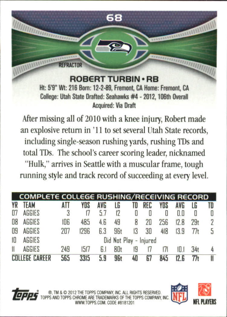 2012 Topps Chrome Football Part 2 Regular Refractors Parallel Cards - Picture 48 of 168