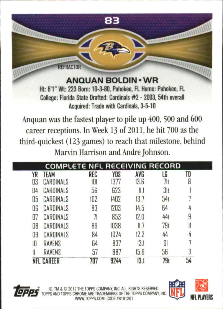 2012 Topps Chrome Football Part 2 Regular Refractors Parallel Cards - Picture 56 of 168