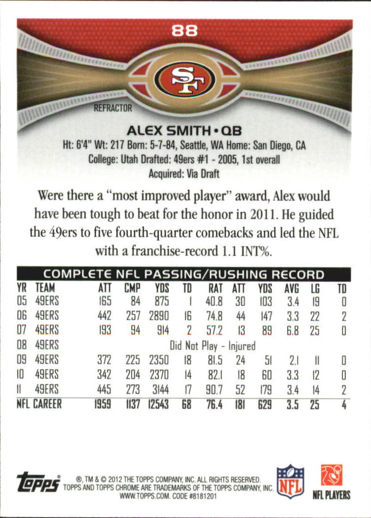 2012 Topps Chrome Football Part 2 Regular Refractors Parallel Cards - Picture 62 of 168