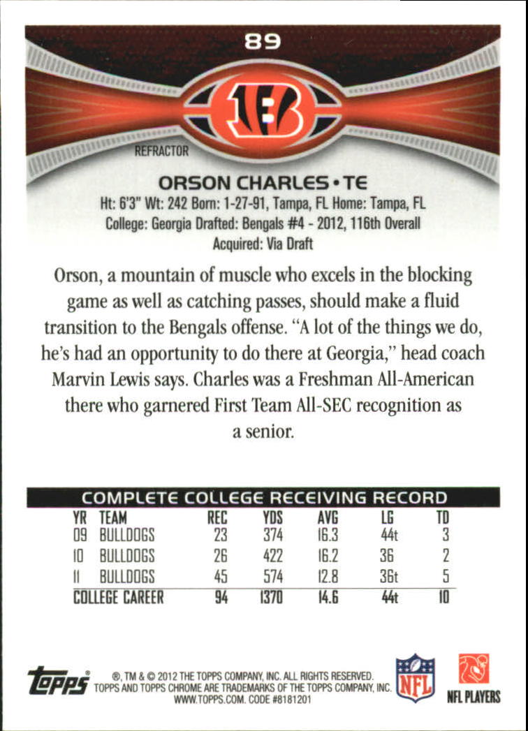 2012 Topps Chrome Football Part 2 Regular Refractors Parallel Cards - Picture 64 of 168