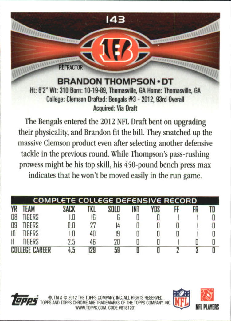 2012 Topps Chrome Football Part 2 Regular Refractors Parallel Cards - Picture 100 of 168