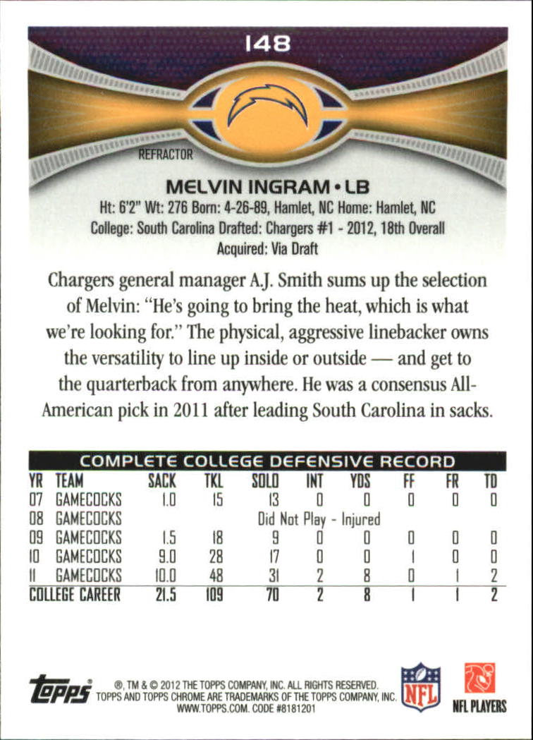 2012 Topps Chrome Football Part 2 Regular Refractors Parallel Cards - Picture 106 of 168