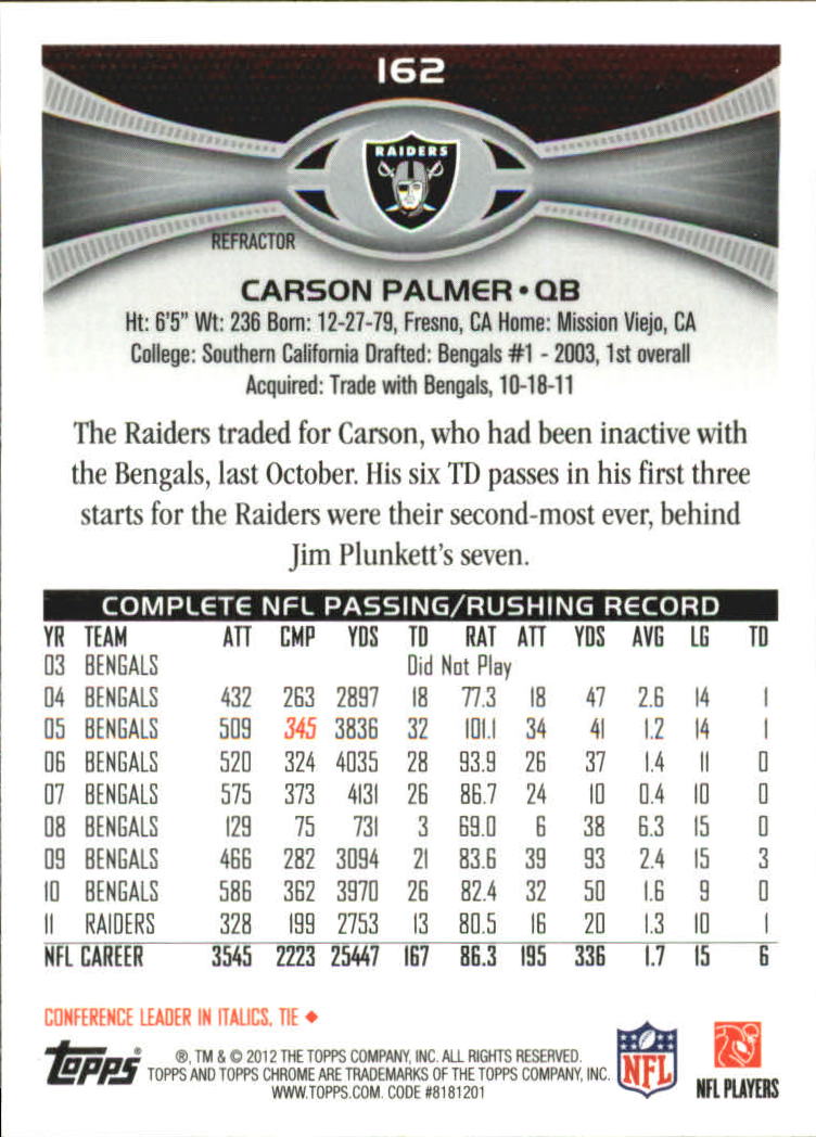 2012 Topps Chrome Football Part 2 Regular Refractors Parallel Cards - Picture 118 of 168