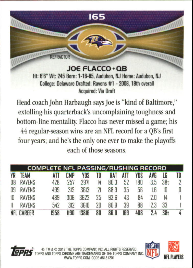 2012 Topps Chrome Football Part 2 Regular Refractors Parallel Cards - Picture 122 of 168