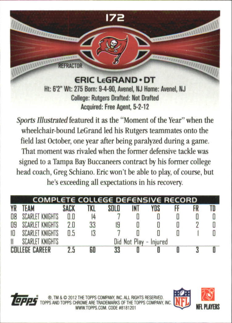 2012 Topps Chrome Football Part 2 Regular Refractors Parallel Cards - Picture 126 of 168