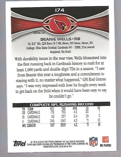 2012 Topps Chrome Football Part 2 Regular Refractors Parallel Cards - Picture 130 of 168