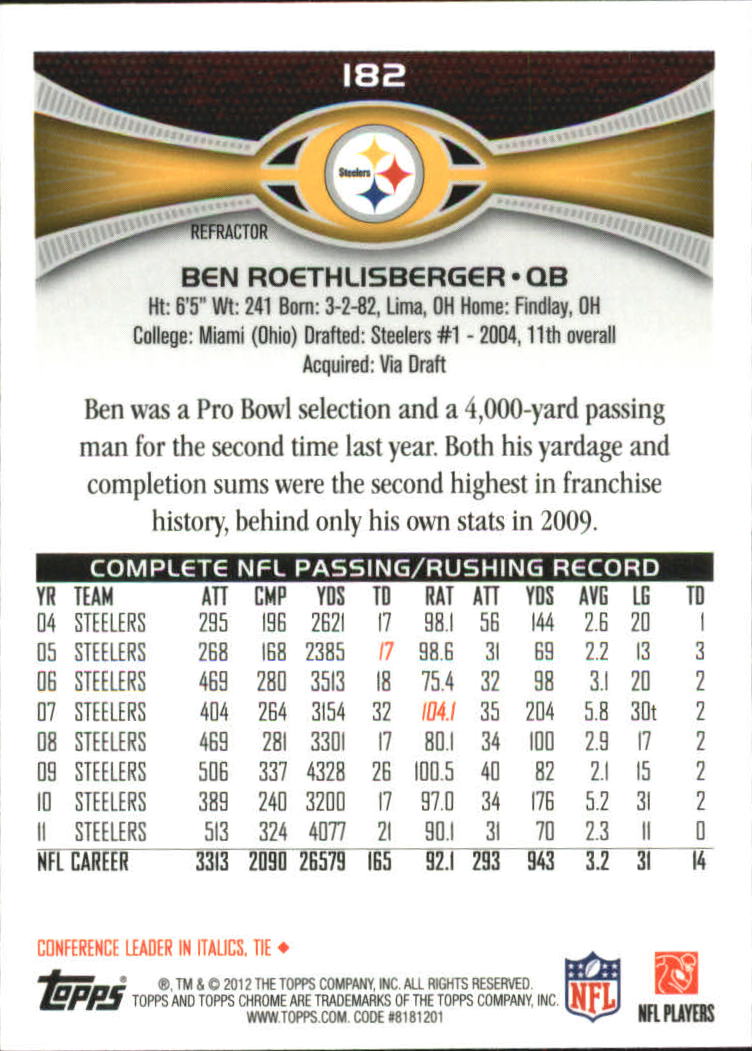 2012 Topps Chrome Football Part 2 Regular Refractors Parallel Cards - Picture 138 of 168