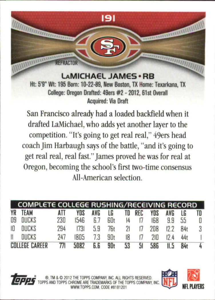 2012 Topps Chrome Football Part 2 Regular Refractors Parallel Cards - Picture 146 of 168