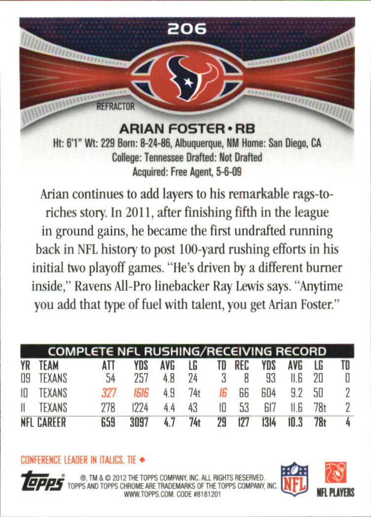 2012 Topps Chrome Football Part 2 Regular Refractors Parallel Cards - Picture 156 of 168