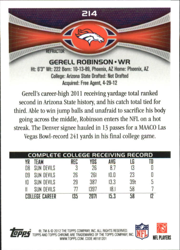 2012 Topps Chrome Football Part 2 Regular Refractors Parallel Cards - Picture 162 of 168