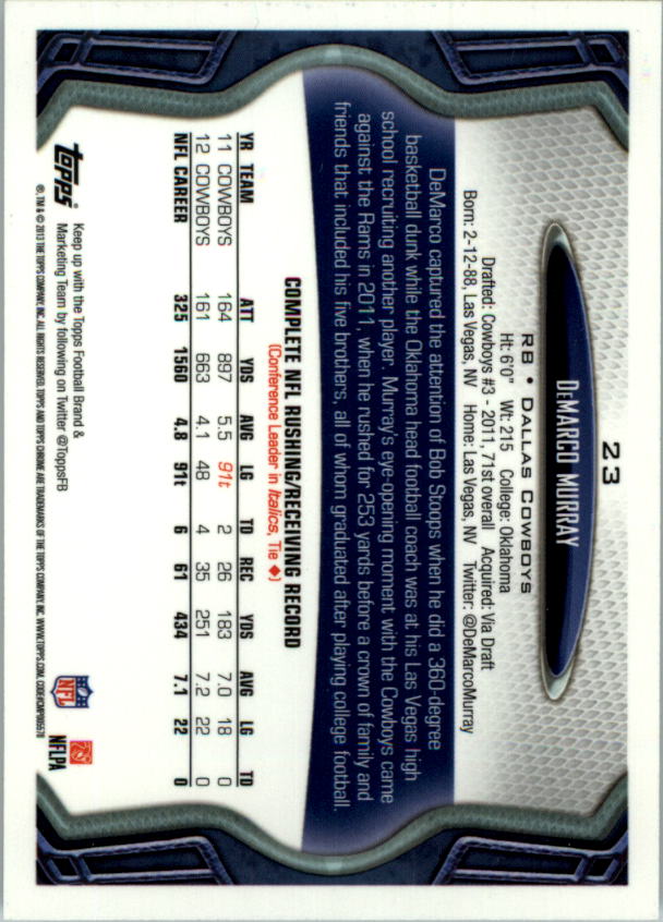 2013 Topps Chrome Football Part 1 Main Set Cards #1 to #220 - Picture 45 of 429