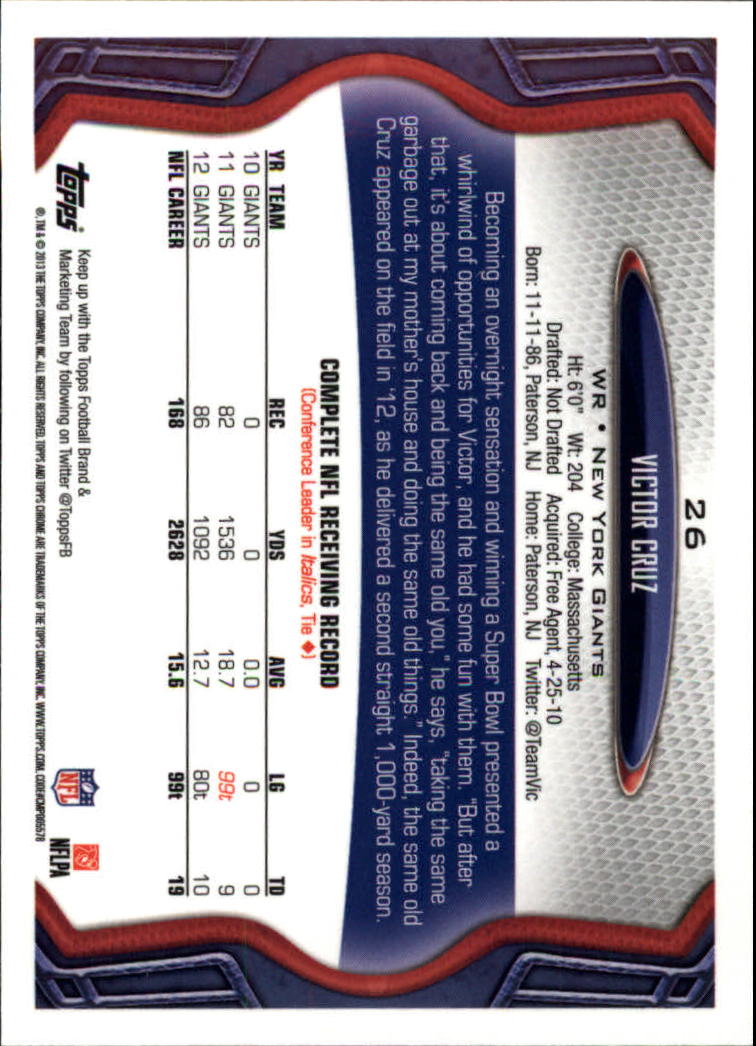 2013 Topps Chrome Football Part 1 Main Set Cards #1 to #220 - Picture 49 of 429