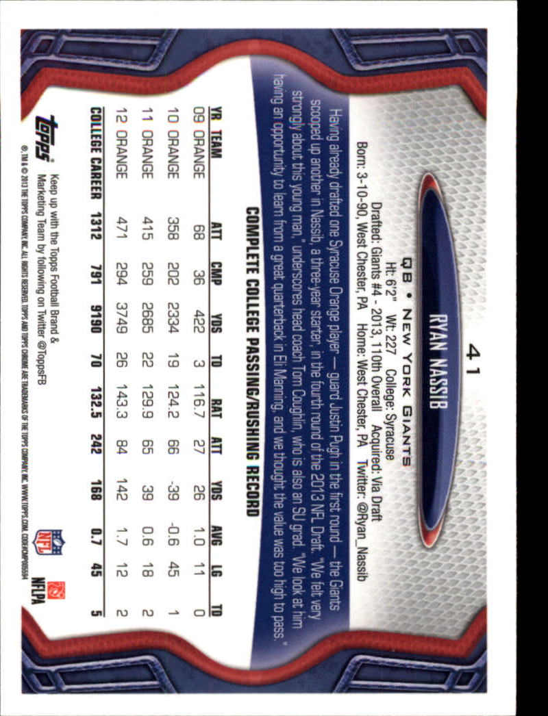 2013 Topps Chrome Football Part 1 Main Set Cards #1 to #220 - Picture 79 of 429