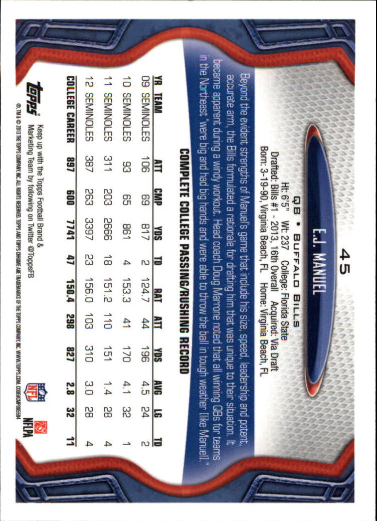 2013 Topps Chrome Football Part 1 Main Set Cards #1 to #220 - Picture 87 of 429