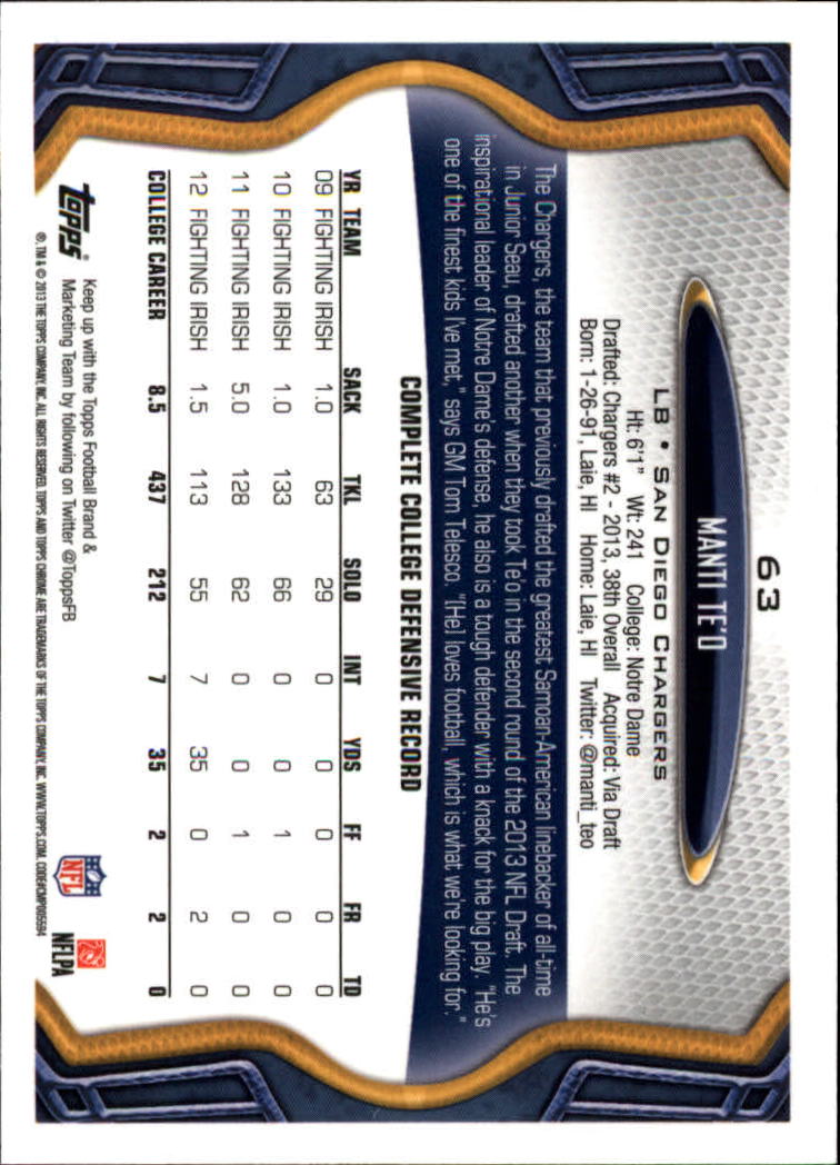 2013 Topps Chrome Football Part 1 Main Set Cards #1 to #220 - Picture 123 of 429