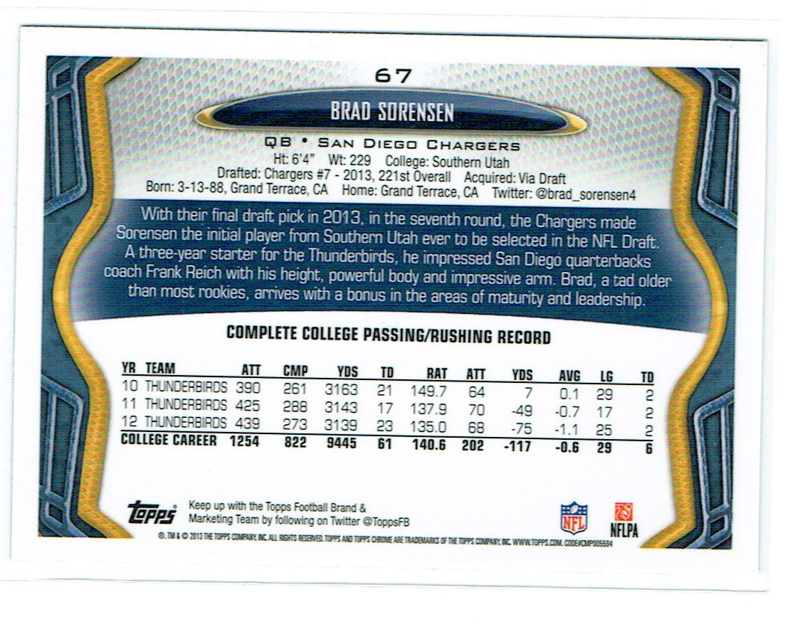 2013 Topps Chrome Football Part 1 Main Set Cards #1 to #220 - Picture 131 of 429