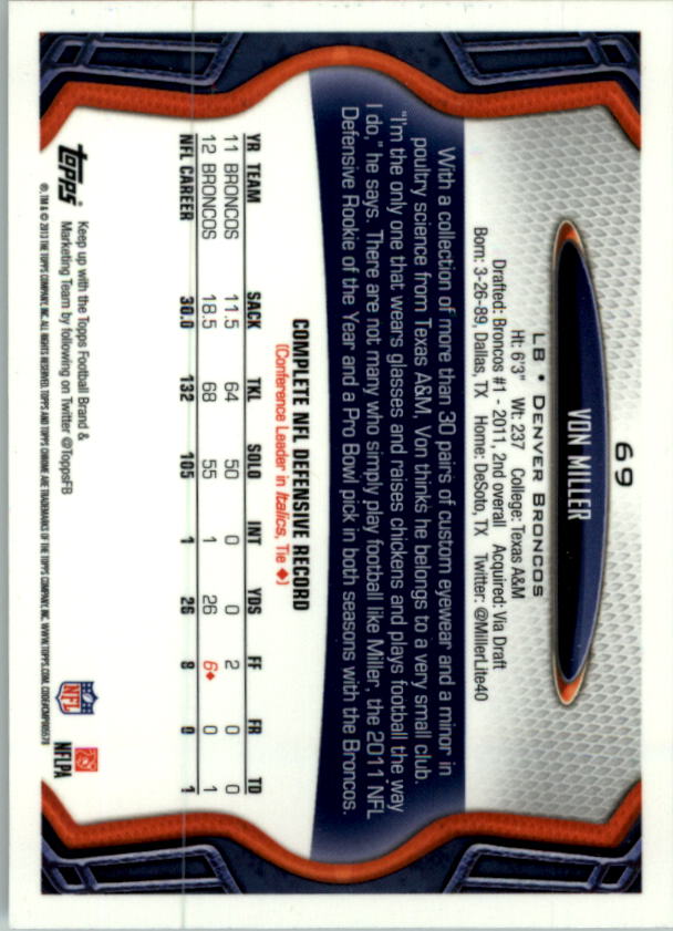 2013 Topps Chrome Football Part 1 Main Set Cards #1 to #220 - Picture 135 of 429