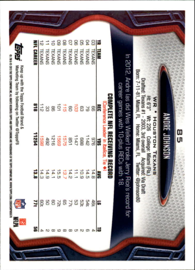 2013 Topps Chrome Football Part 1 Main Set Cards #1 to #220 - Picture 165 of 429