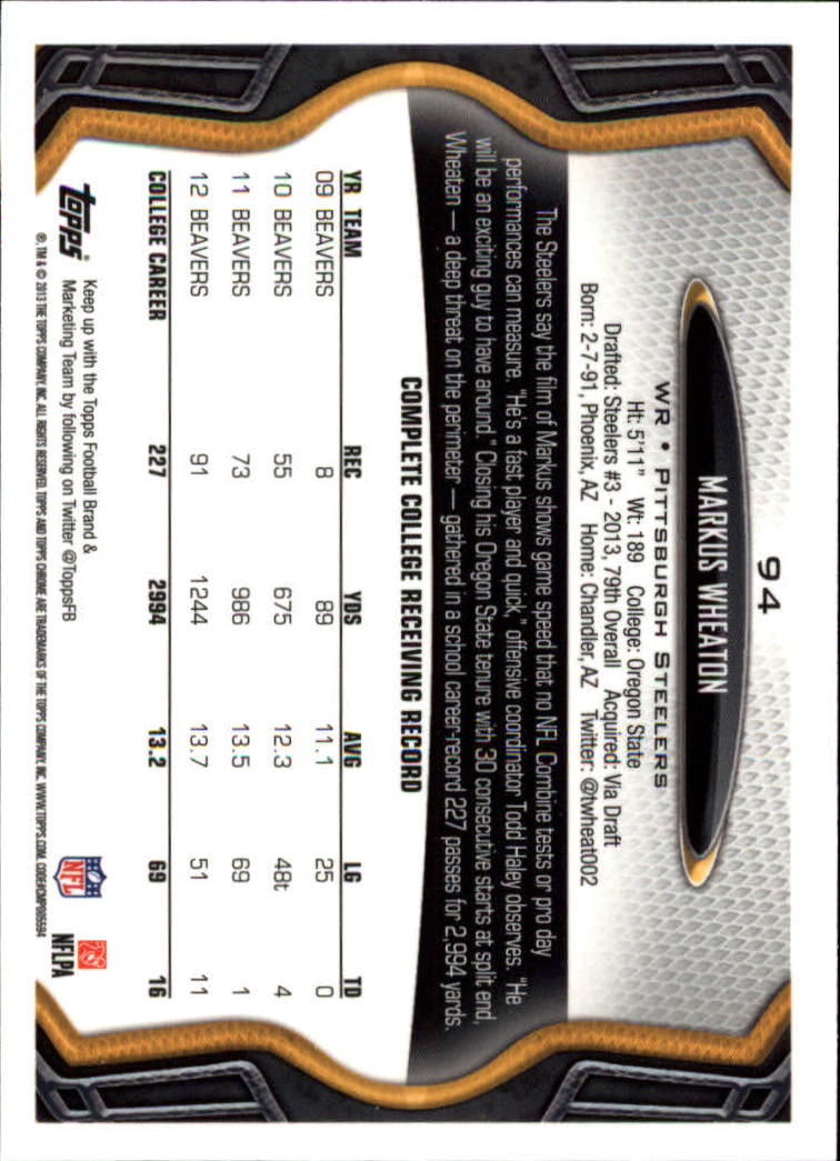 2013 Topps Chrome Football Part 1 Main Set Cards #1 to #220 - Picture 183 of 429