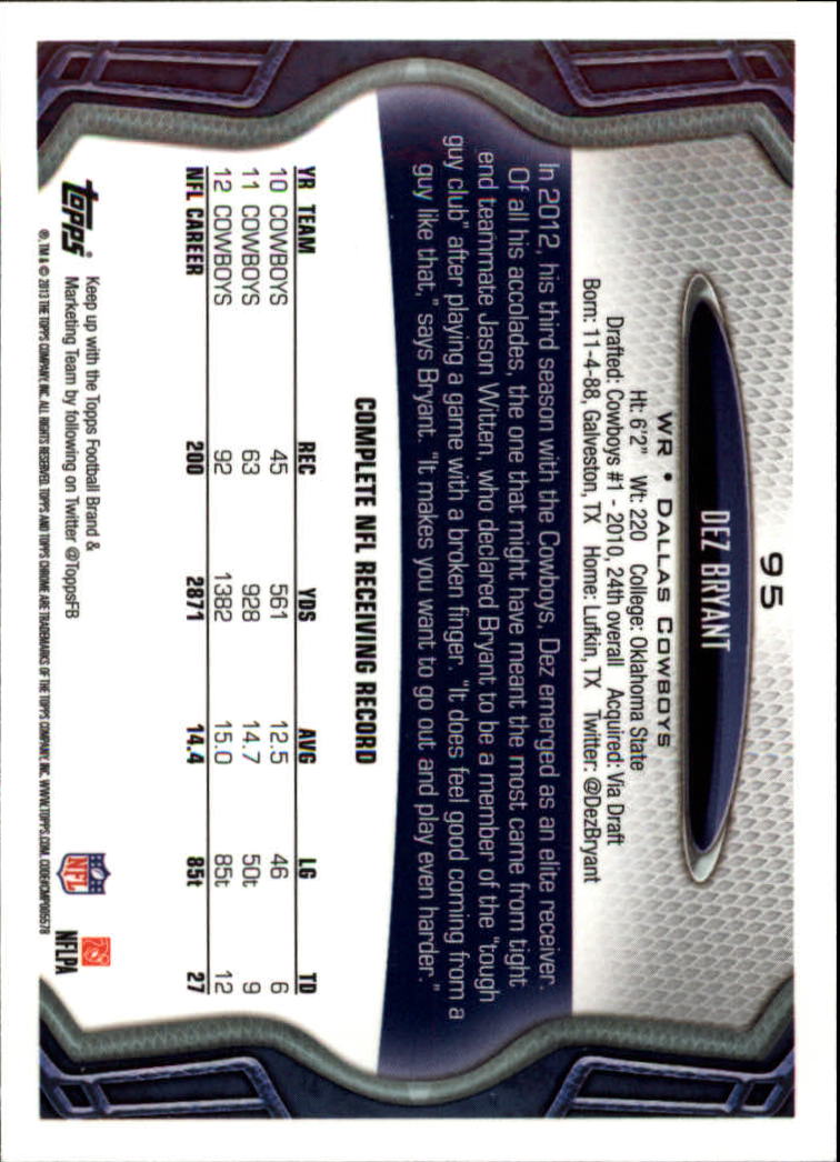 2013 Topps Chrome Football Part 1 Main Set Cards #1 to #220 - Picture 185 of 429
