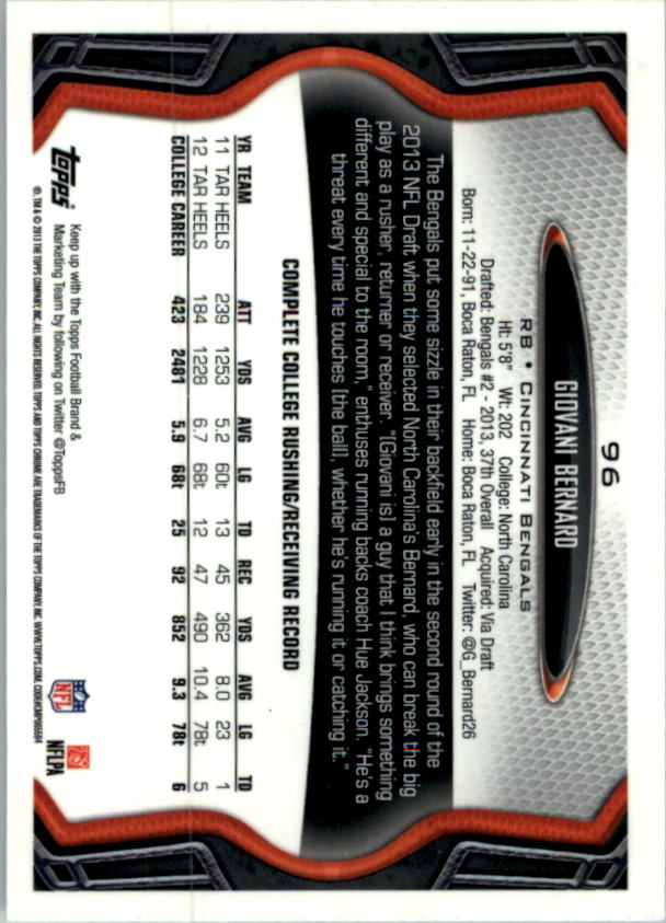 2013 Topps Chrome Football Part 1 Main Set Cards #1 to #220 - Picture 187 of 429