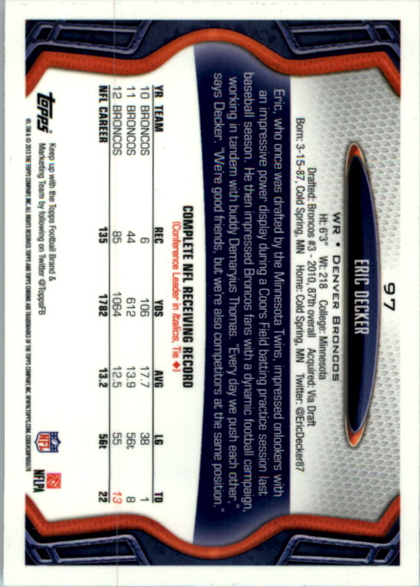 2013 Topps Chrome Football Part 1 Main Set Cards #1 to #220 - Picture 189 of 429