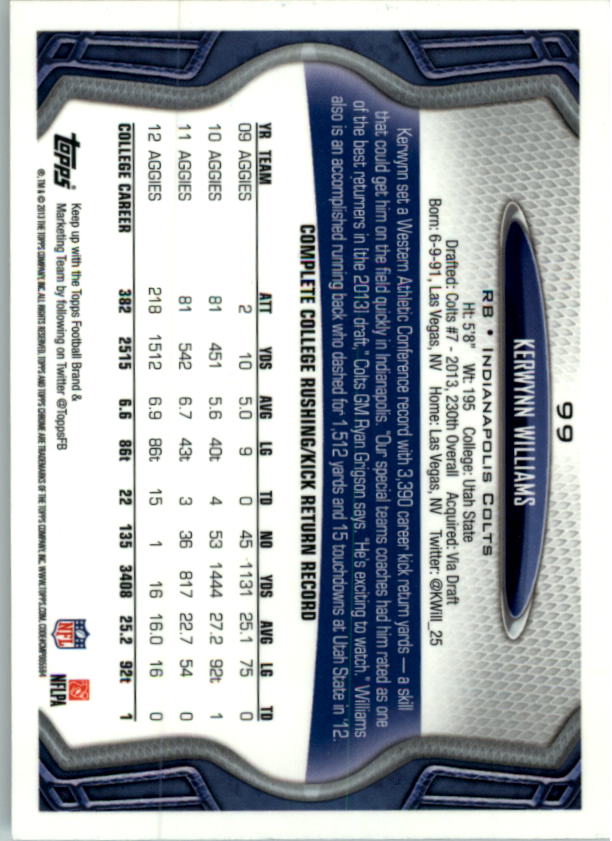 2013 Topps Chrome Football Part 1 Main Set Cards #1 to #220 - Picture 193 of 429