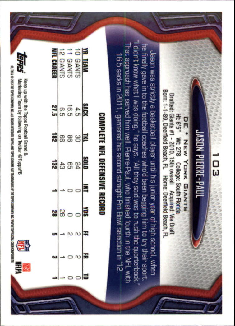 2013 Topps Chrome Football Part 1 Main Set Cards #1 to #220 - Picture 201 of 429