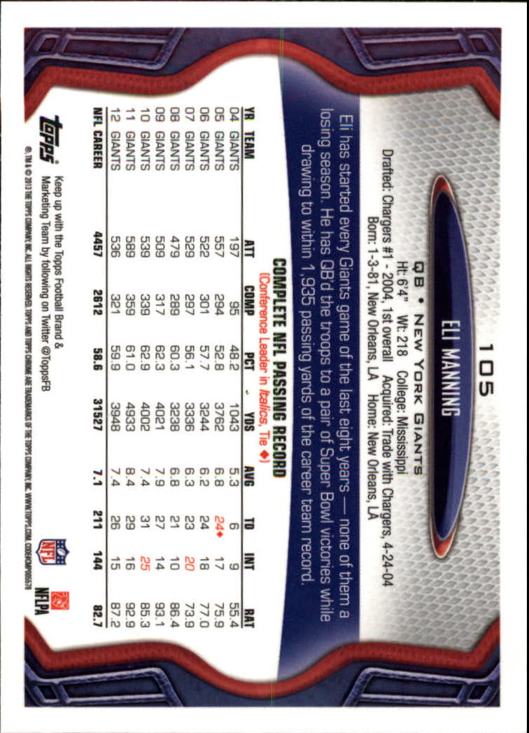 2013 Topps Chrome Football Part 1 Main Set Cards #1 to #220 - Picture 205 of 429