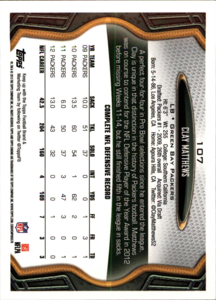 2013 Topps Chrome Football Part 1 Main Set Cards #1 to #220 - Picture 209 of 429