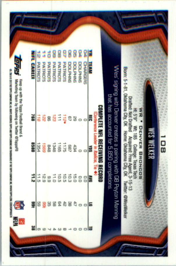 2013 Topps Chrome Football Part 1 Main Set Cards #1 to #220 - Picture 211 of 429
