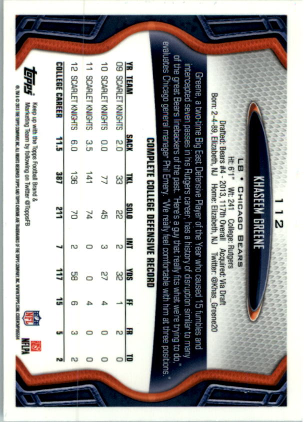 2013 Topps Chrome Football Part 1 Main Set Cards #1 to #220 - Picture 219 of 429