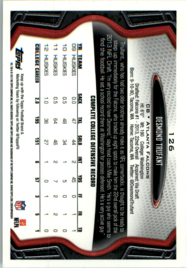 2013 Topps Chrome Football Part 1 Main Set Cards #1 to #220 - Picture 245 of 429