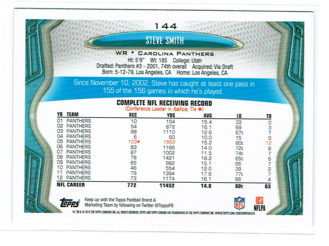 2013 Topps Chrome Football Part 1 Main Set Cards #1 to #220 - Picture 281 of 429