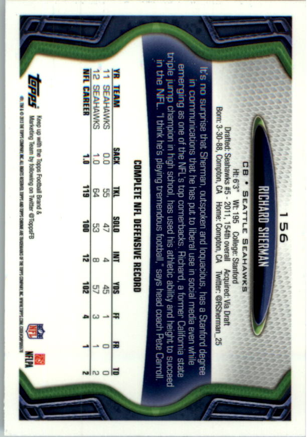 2013 Topps Chrome Football Part 1 Main Set Cards #1 to #220 - Picture 301 of 429
