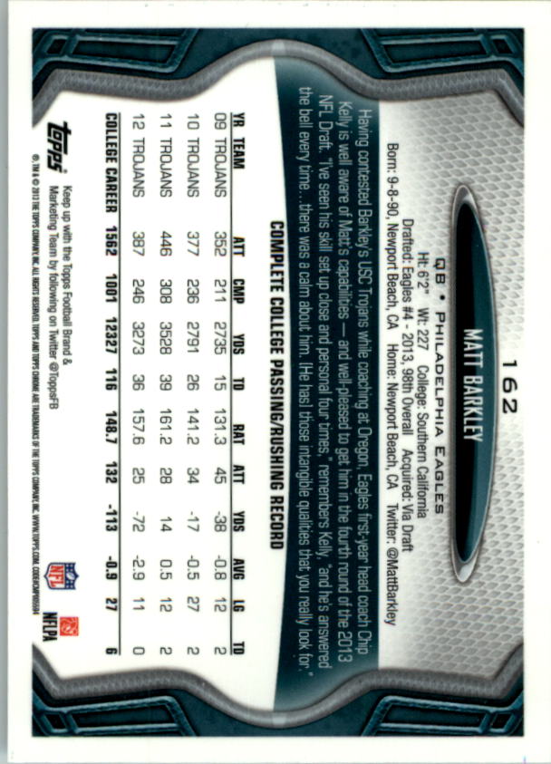 2013 Topps Chrome Football Part 1 Main Set Cards #1 to #220 - Picture 313 of 429