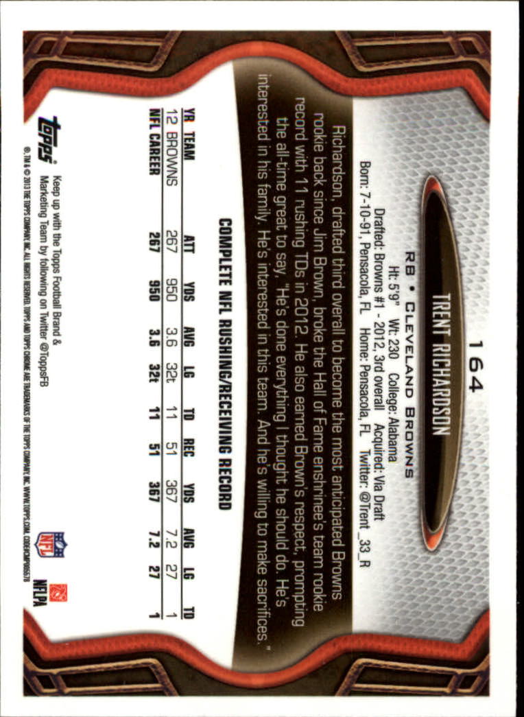 2013 Topps Chrome Football Part 1 Main Set Cards #1 to #220 - Picture 317 of 429